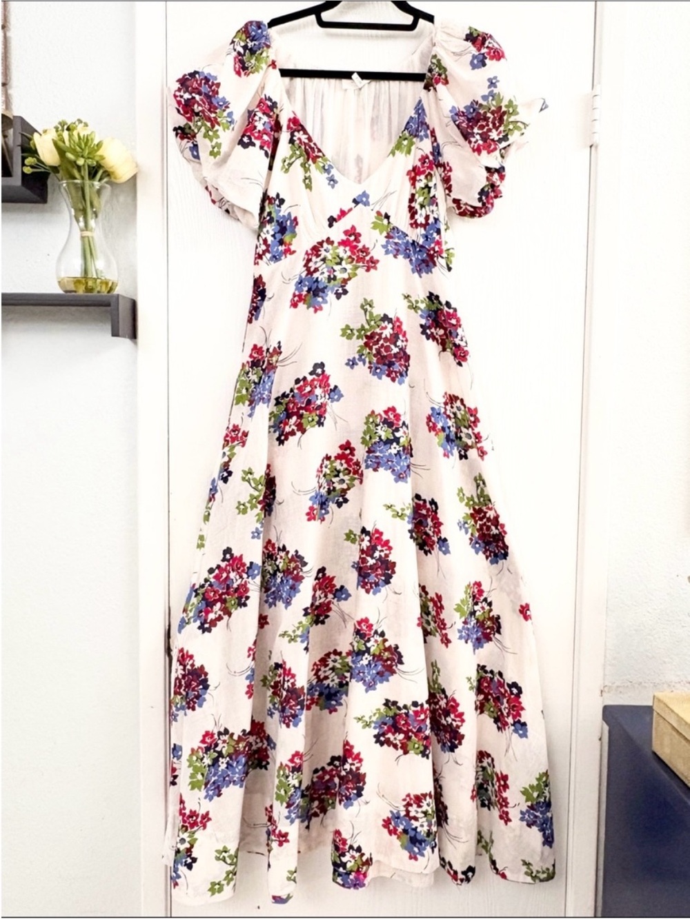 THE GREAT. The Eden Cream Floral Maxi Dress Pink, Blue & Green Blooms Sz 1/S